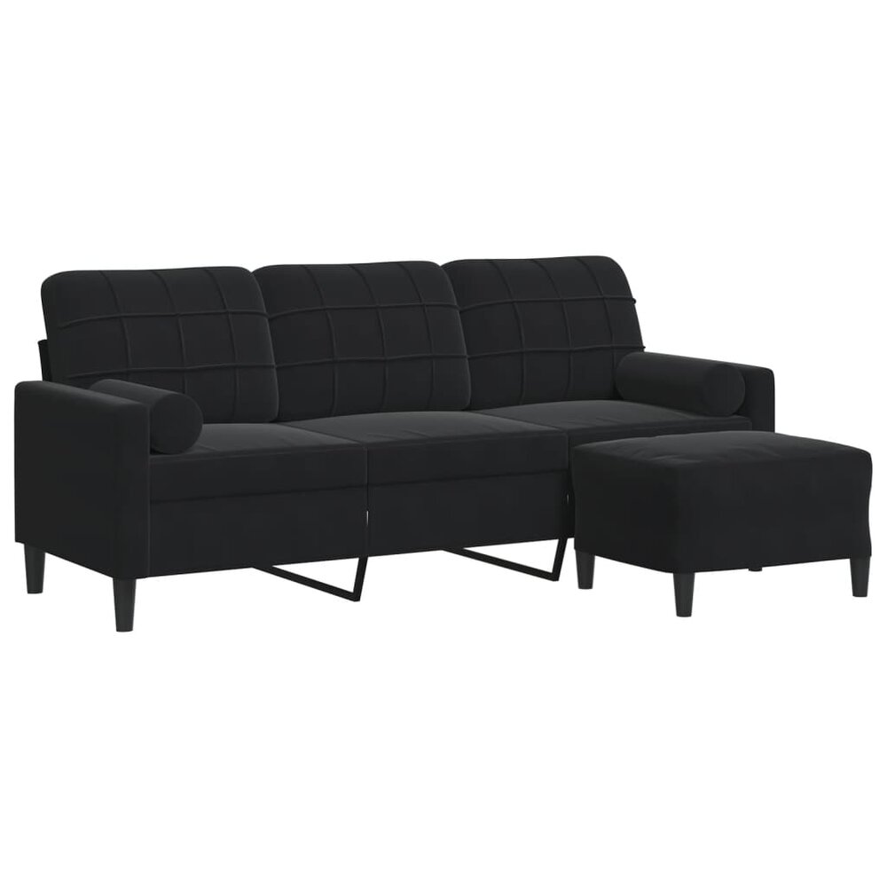 Driezitsbank met voetenbank 180 cm fluweel zwart