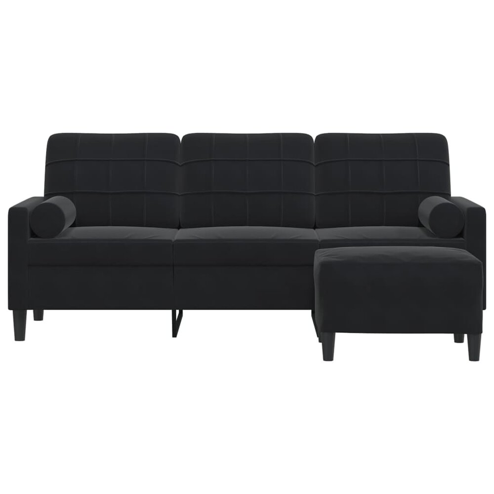 Driezitsbank met voetenbank 180 cm fluweel zwart