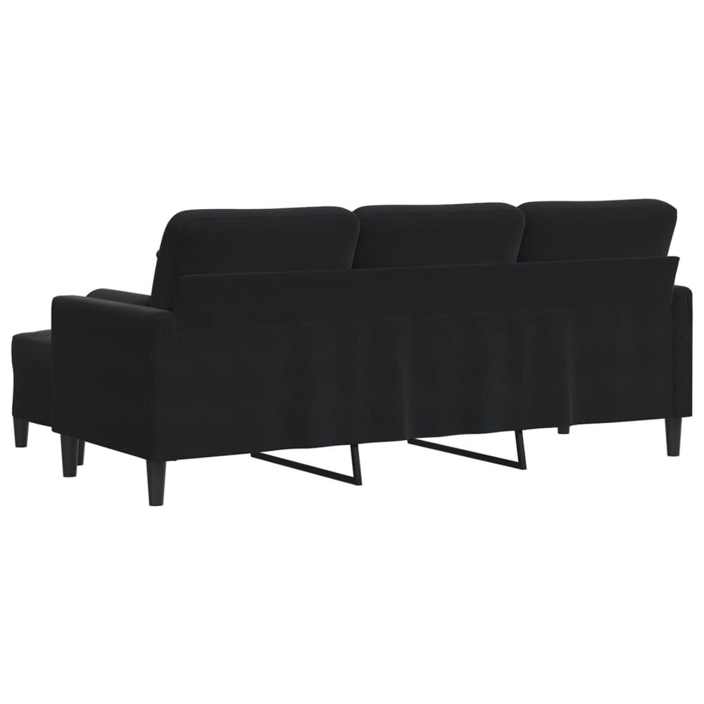 Driezitsbank met voetenbank 180 cm fluweel zwart