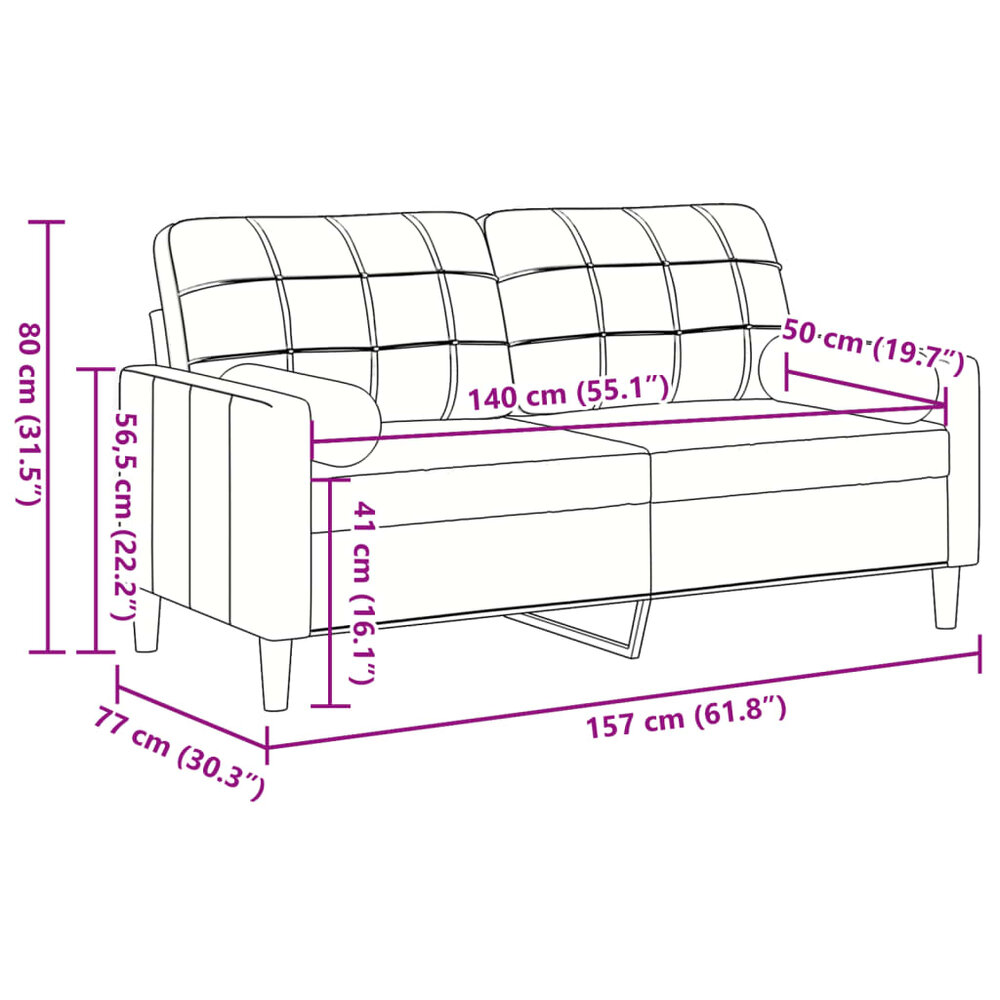 Tweezitsbank met sierkussens 140 cm fluweel geel