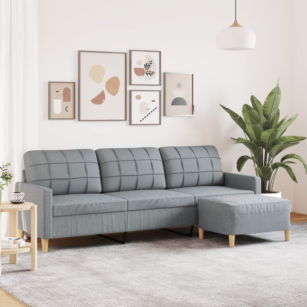 Driezitsbank met voetenbank 210 cm stof lichtgrijs