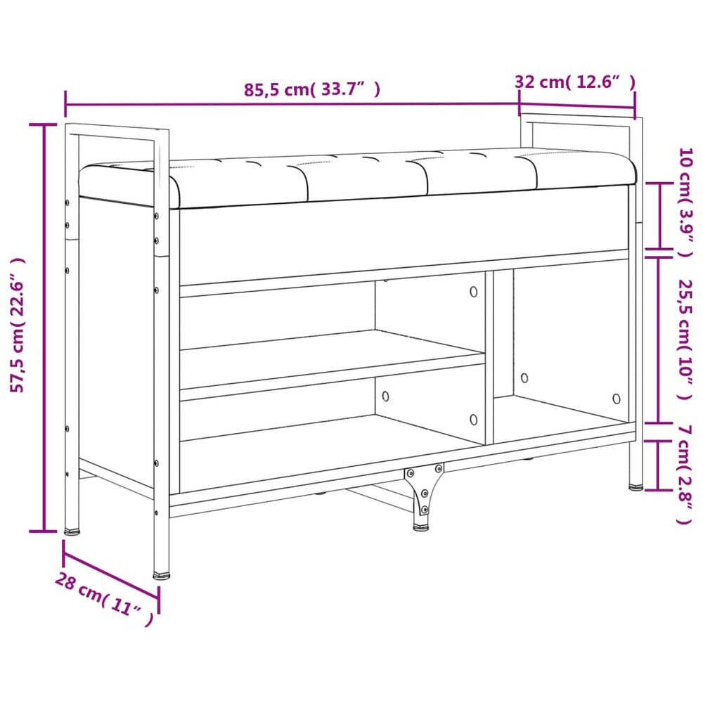 Schoenenbank 85,5x32x57,5 cm bewerkt hout sonoma eikenkleurig