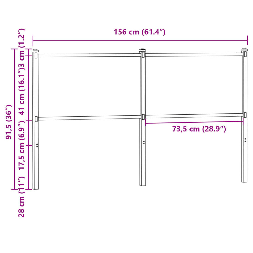 Hoofdbord 150 cm bewerkt hout en staal sonoma eikenkleurig