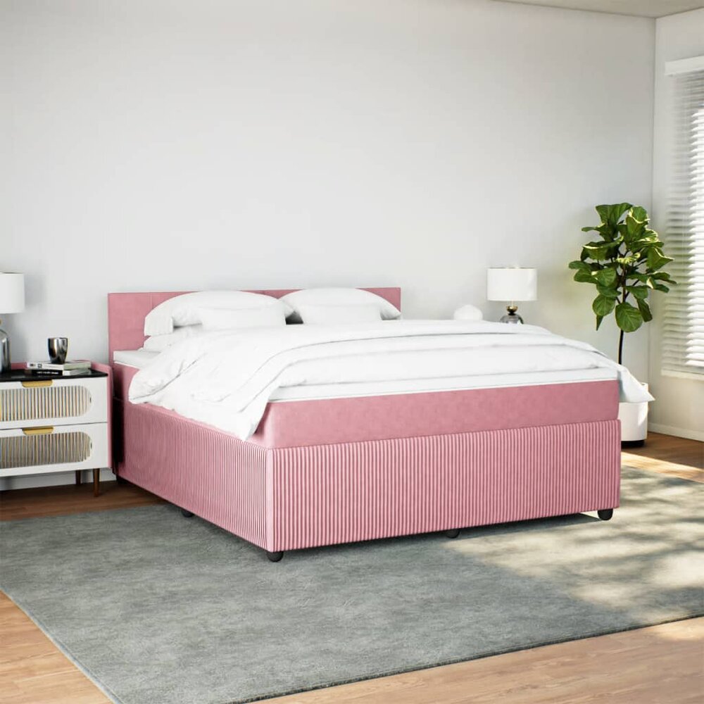 Boxspring met matras fluweel roze 180x200 cm