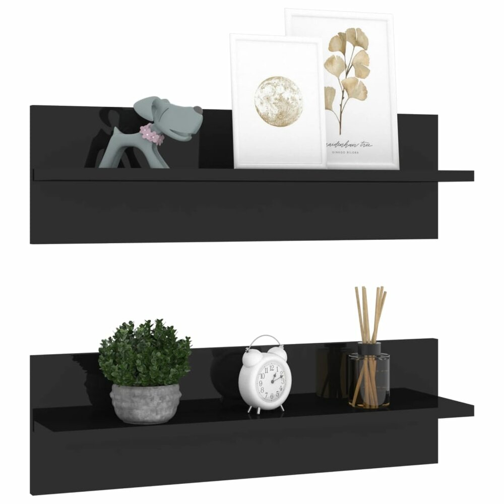 Wandschappen 2 st 60x11,5x18 cm bewerkt hout hoogglans zwart