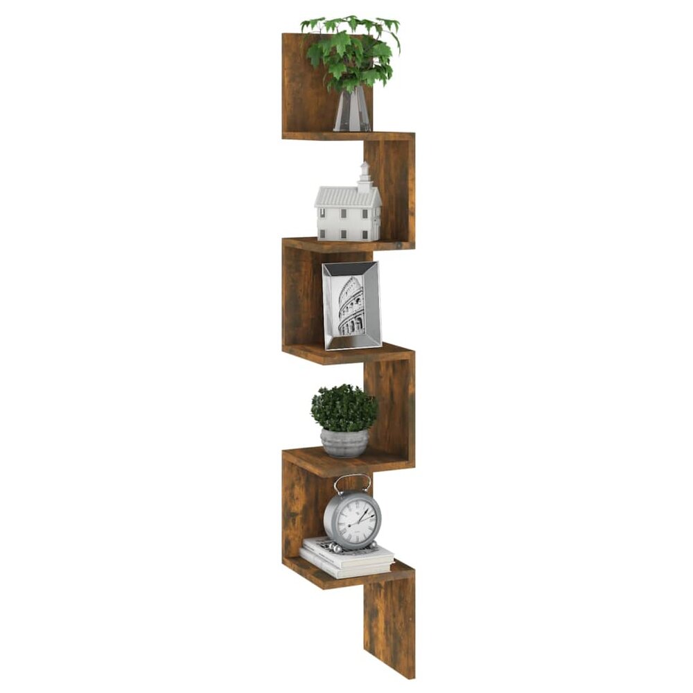 Hoekwandschap 20x20x127,5 cm bewerkt hout gerookt eikenkleurig