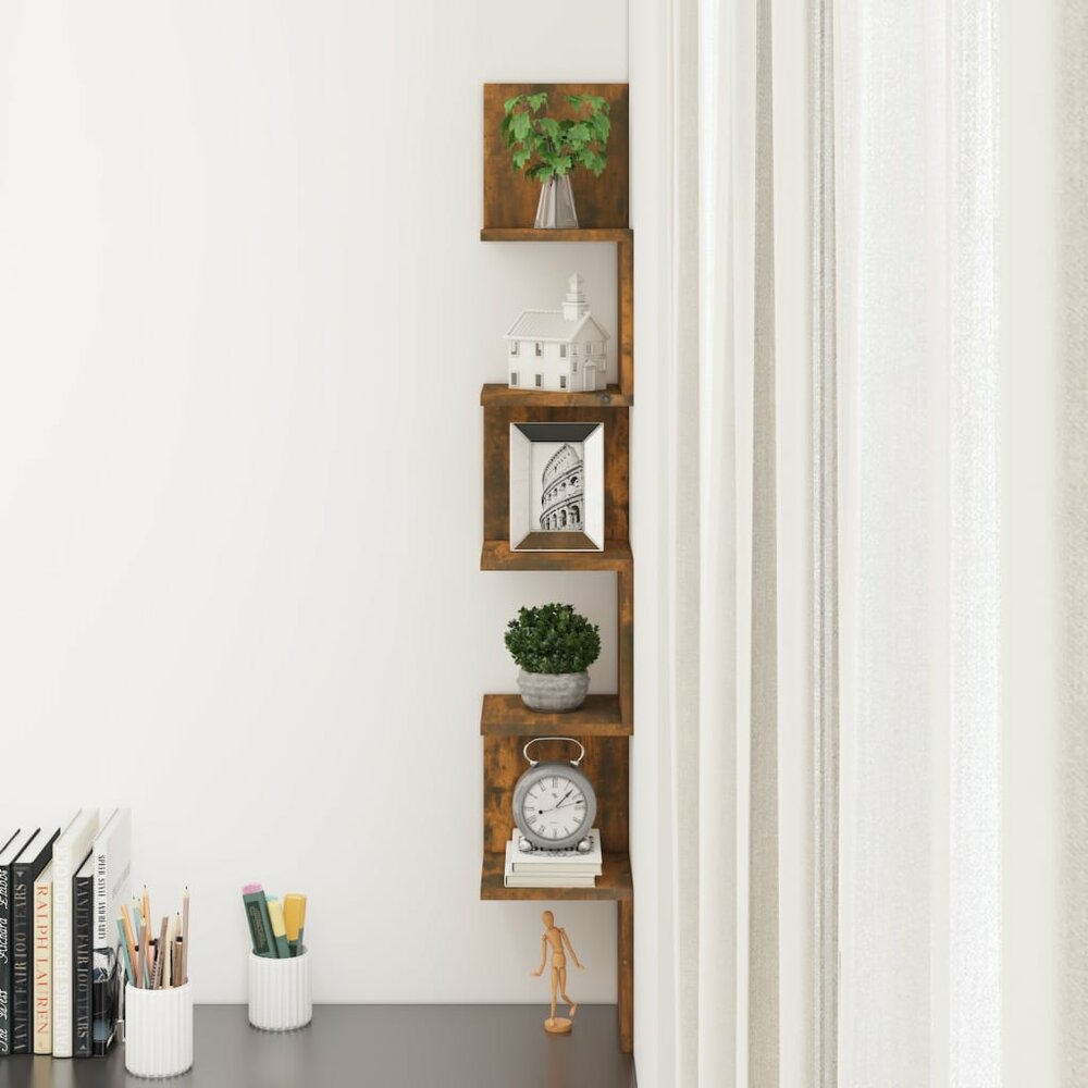 Hoekwandschap 20x20x127,5 cm bewerkt hout gerookt eikenkleurig