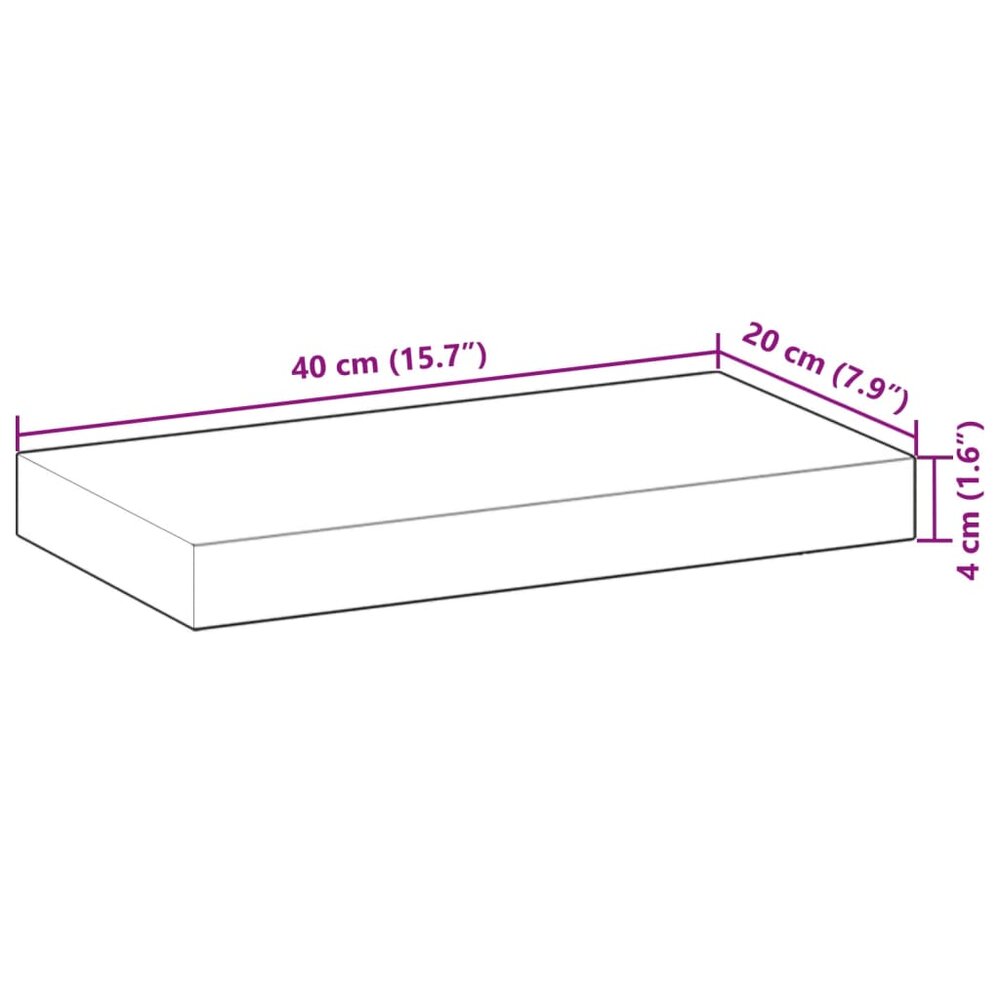 Wandschappen 4 st zwevend 40x20x4 cm onbehandeld acaciahout