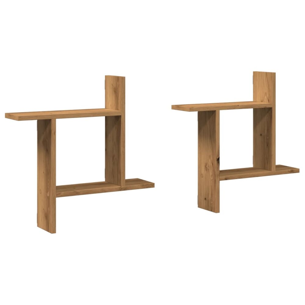 Wandschappen 2 st 50x12x50 cm bewerkt hout artisanaal eiken