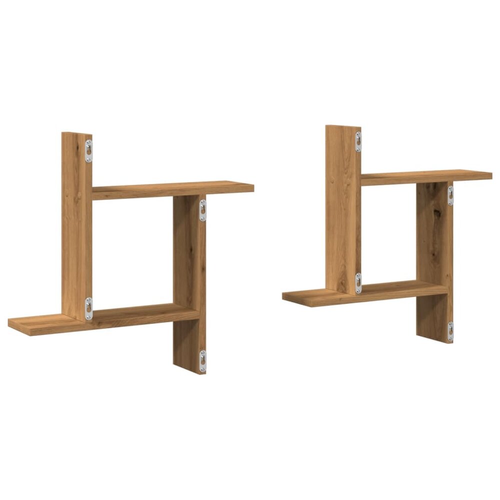 Wandschappen 2 st 50x12x50 cm bewerkt hout artisanaal eiken