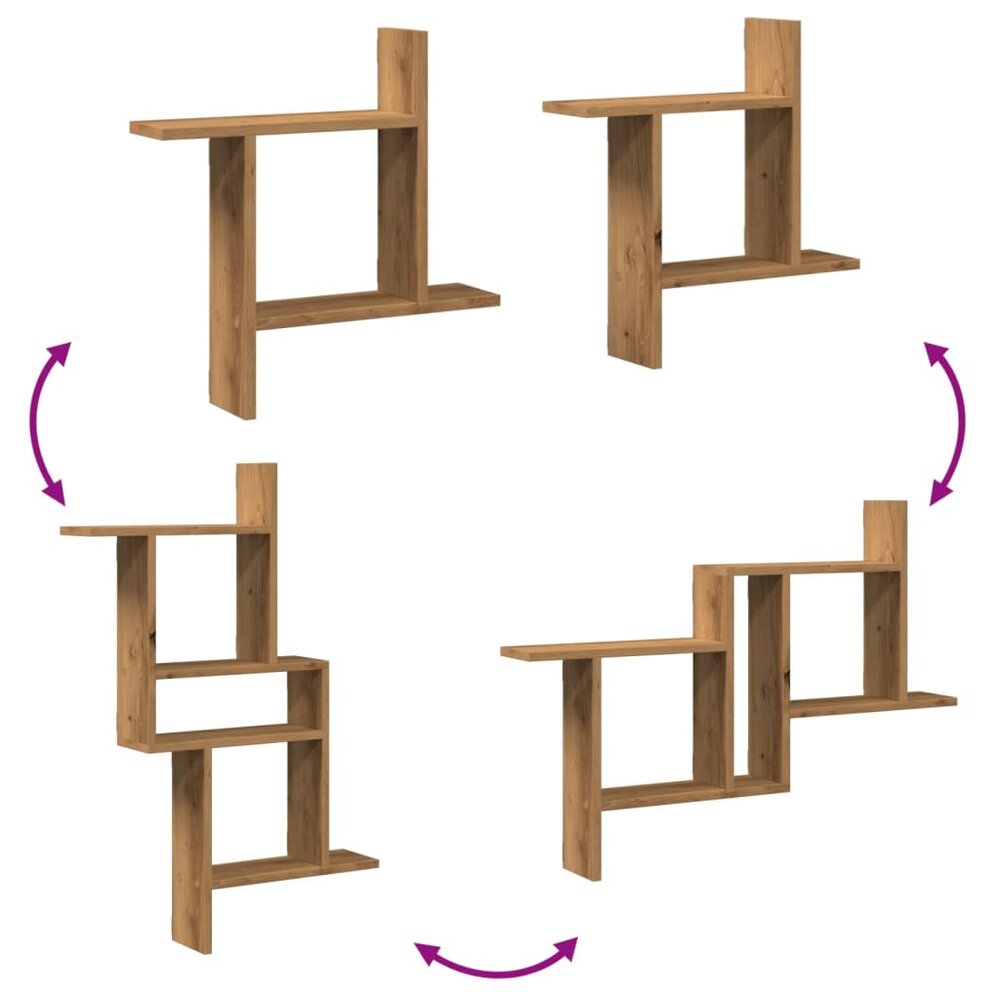Wandschappen 2 st 50x12x50 cm bewerkt hout artisanaal eiken