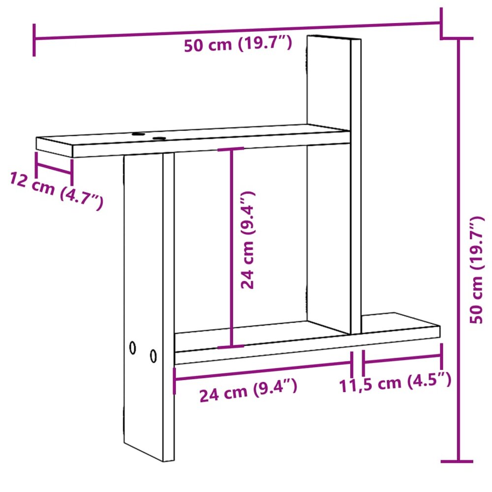 Wandschappen 2 st 50x12x50 cm bewerkt hout artisanaal eiken