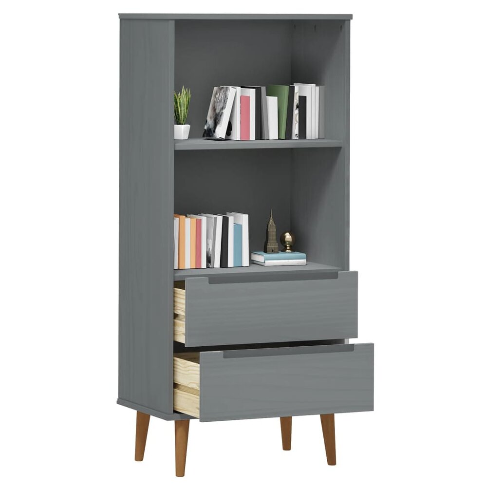 Boekenkast MOLDE 60x35x133,5 cm massief grenenhout grijs