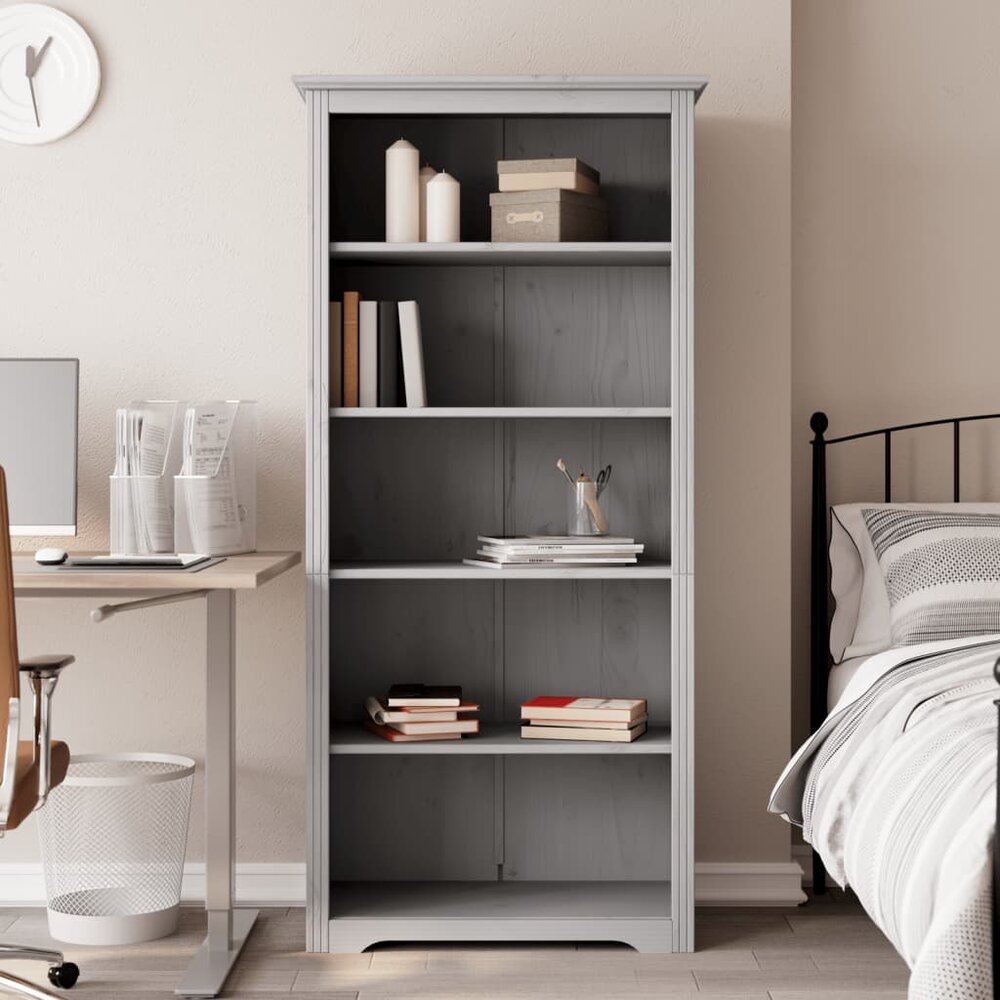 Boekenkast 5-laags BODO 82x40x173 cm massief grenenhout grijs