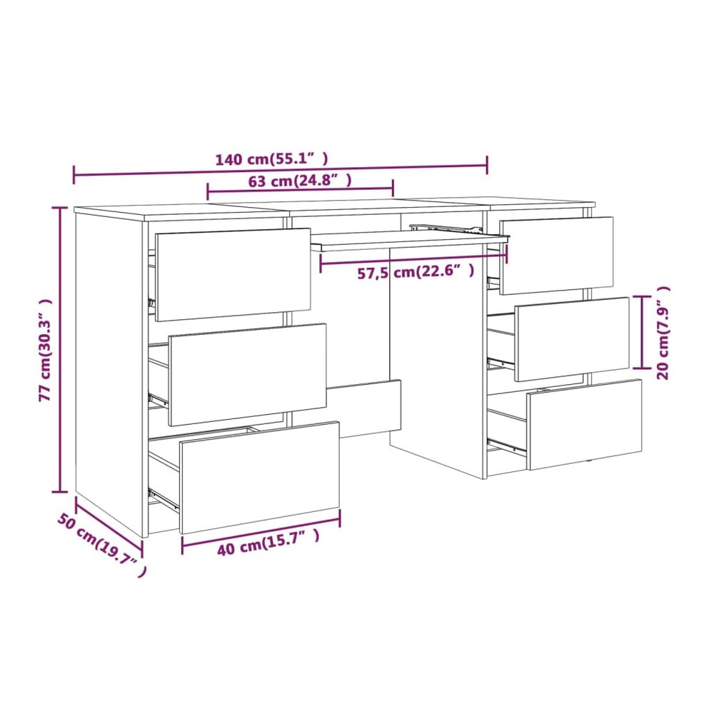 Bureau 140x50x77 cm bewerkt hout grijs sonoma eikenkleurig