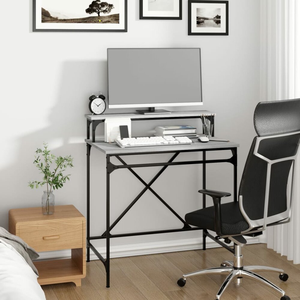 Bureau 80x50x90 cm bewerkt hout en ijzer grijs sonoma eiken