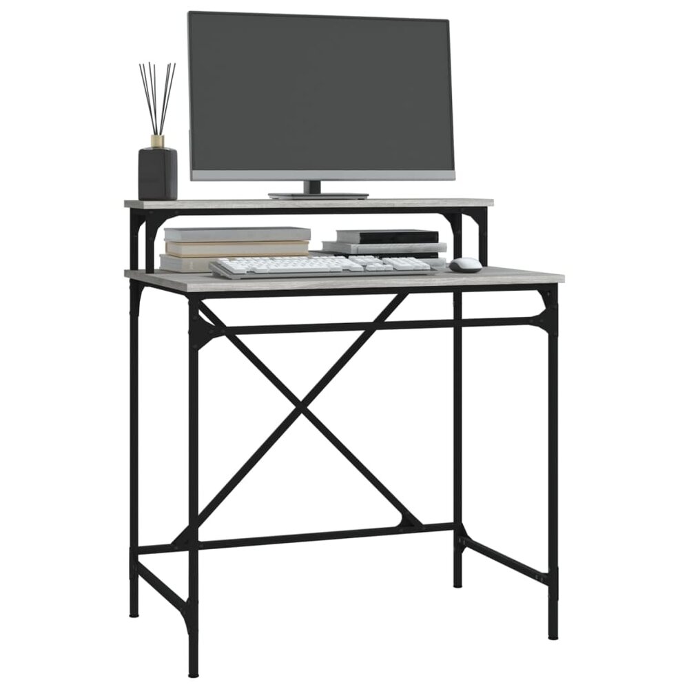 Bureau 80x50x90 cm bewerkt hout en ijzer grijs sonoma eiken