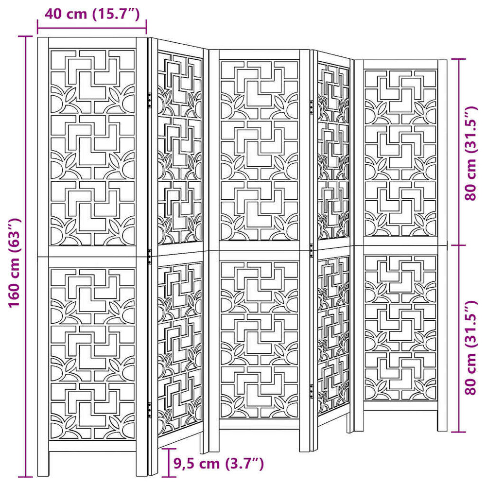 Kamerscherm met 5 panelen massief paulowniahout bruin