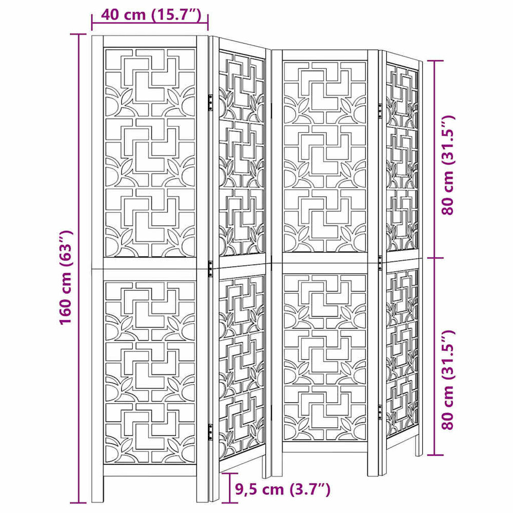 Kamerscherm met 4 panelen massief paulowniahout bruin