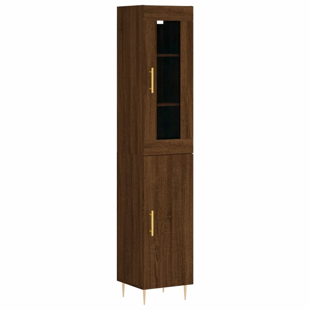 Hoge kast 34,5x34x180 cm bewerkt hout bruin eikenkleur