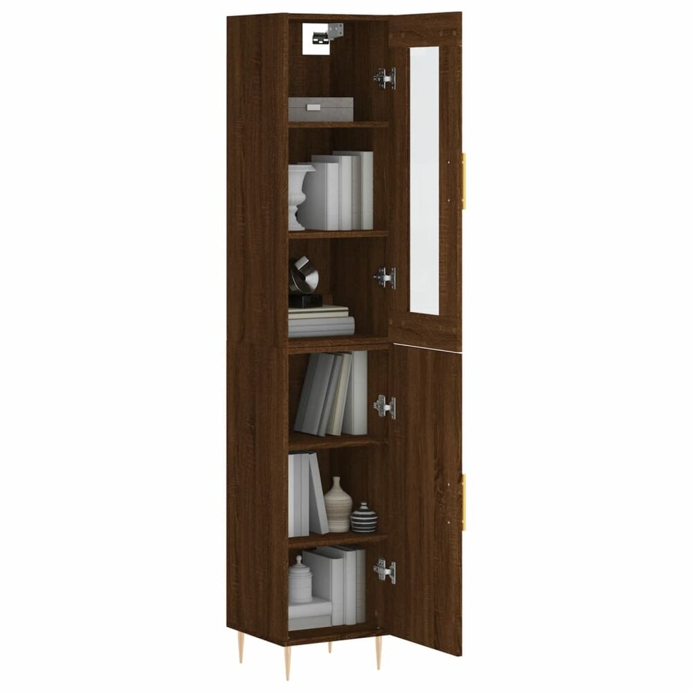 Hoge kast 34,5x34x180 cm bewerkt hout bruin eikenkleur