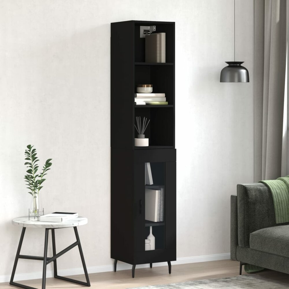 Hoge kast 34,5x34x180 cm bewerkt hout zwart