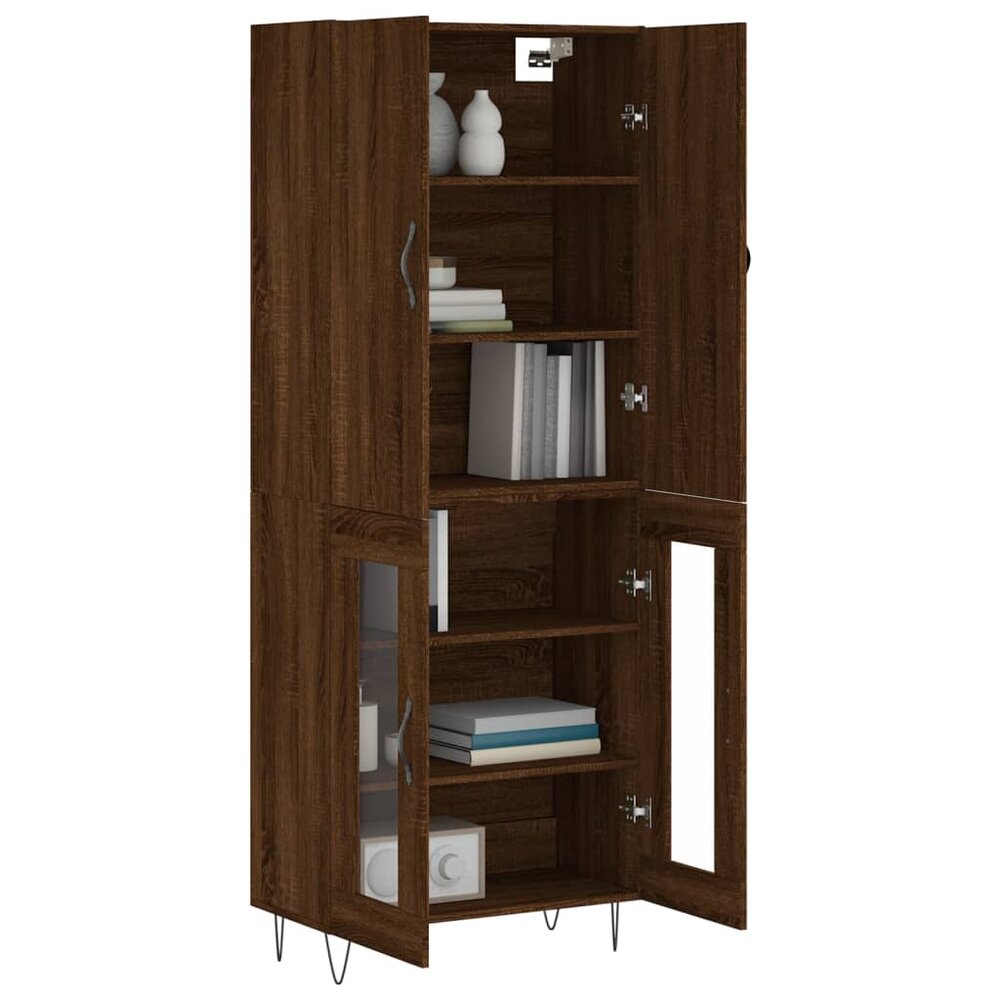 Hoge kast 69,5x34x180 cm bewerkt hout bruin eikenkleur