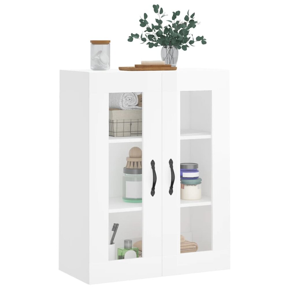 Wandkast 69,5x34x90 cm bewerkt hout hoogglans wit
