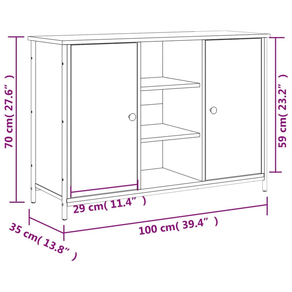 Dressoir 100x35x70 cm bewerkt hout grijs sonoma