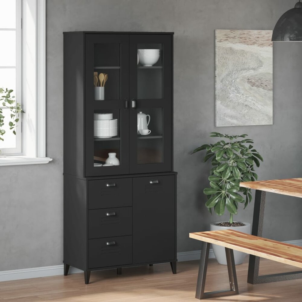 Hoge kast VIKEN 80x40x190 cm massief grenenhout zwart