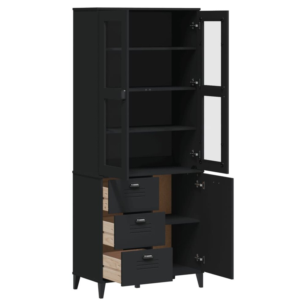 Hoge kast VIKEN 80x40x190 cm massief grenenhout zwart