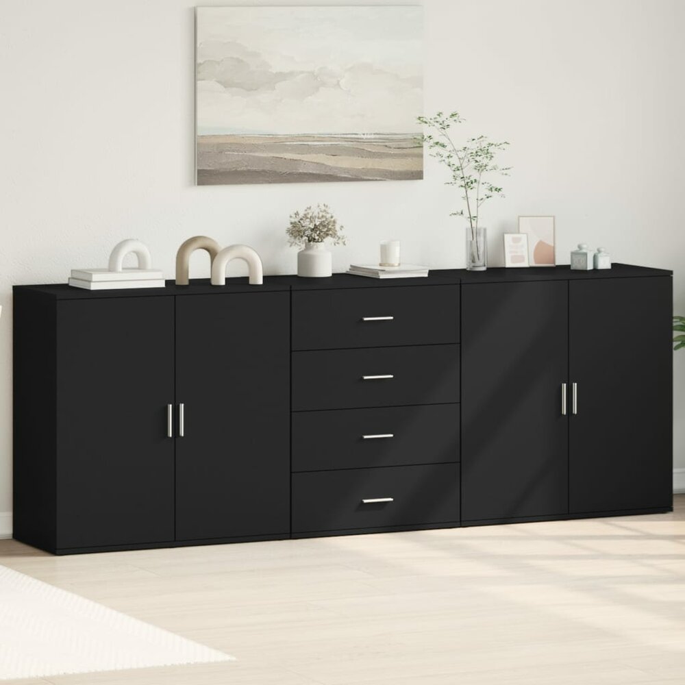 Dressoirs 3 st bewerkt hout zwart