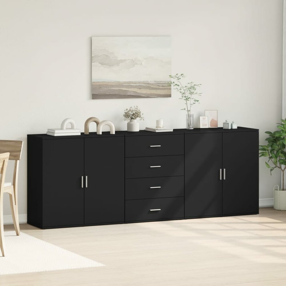 Dressoirs 3 st bewerkt hout zwart