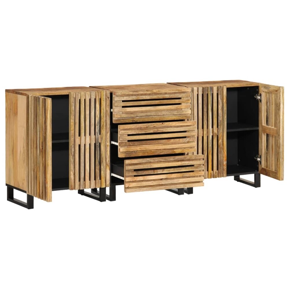 Dressoirs 3 st 60x34x75 cm massief ruw mangohout