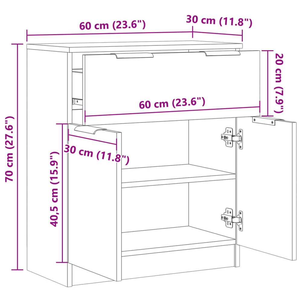 Dressoir 60x30x70 cm bewerkt hout artisan eikenkleurig
