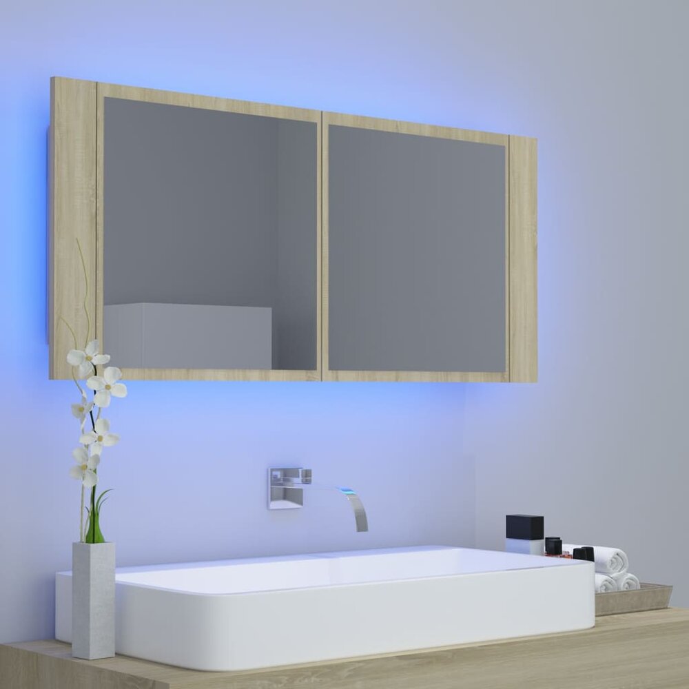 Badkamerkast met spiegel LED acryl sonoma eikenkleurig
