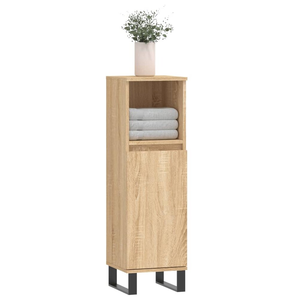 Badkamerkast 30x30x100 cm bewerkt hout sonoma eikenkleurig
