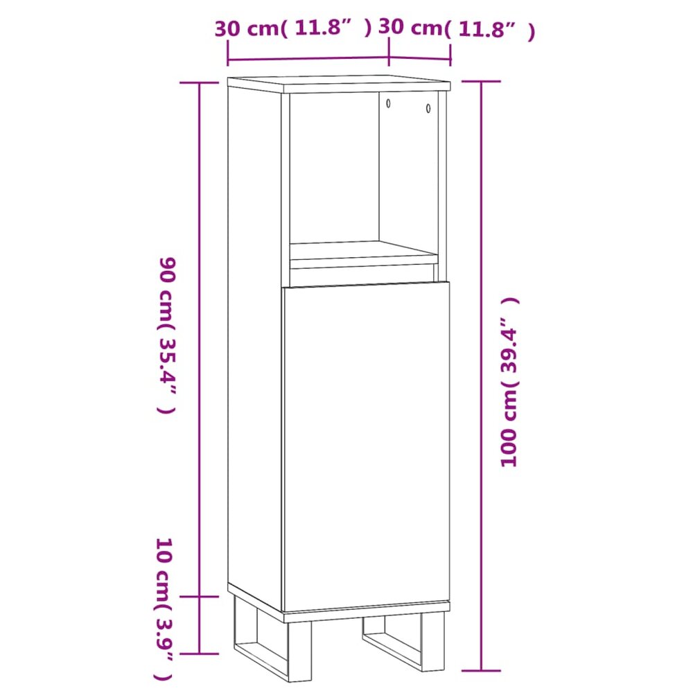 Badkamerkast 30x30x100 cm bewerkt hout sonoma eikenkleurig