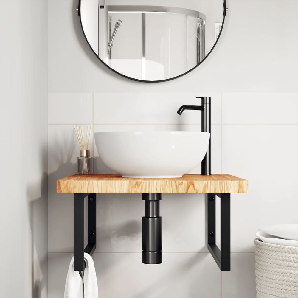 Badkamer wandschap staal en massief eikenhout