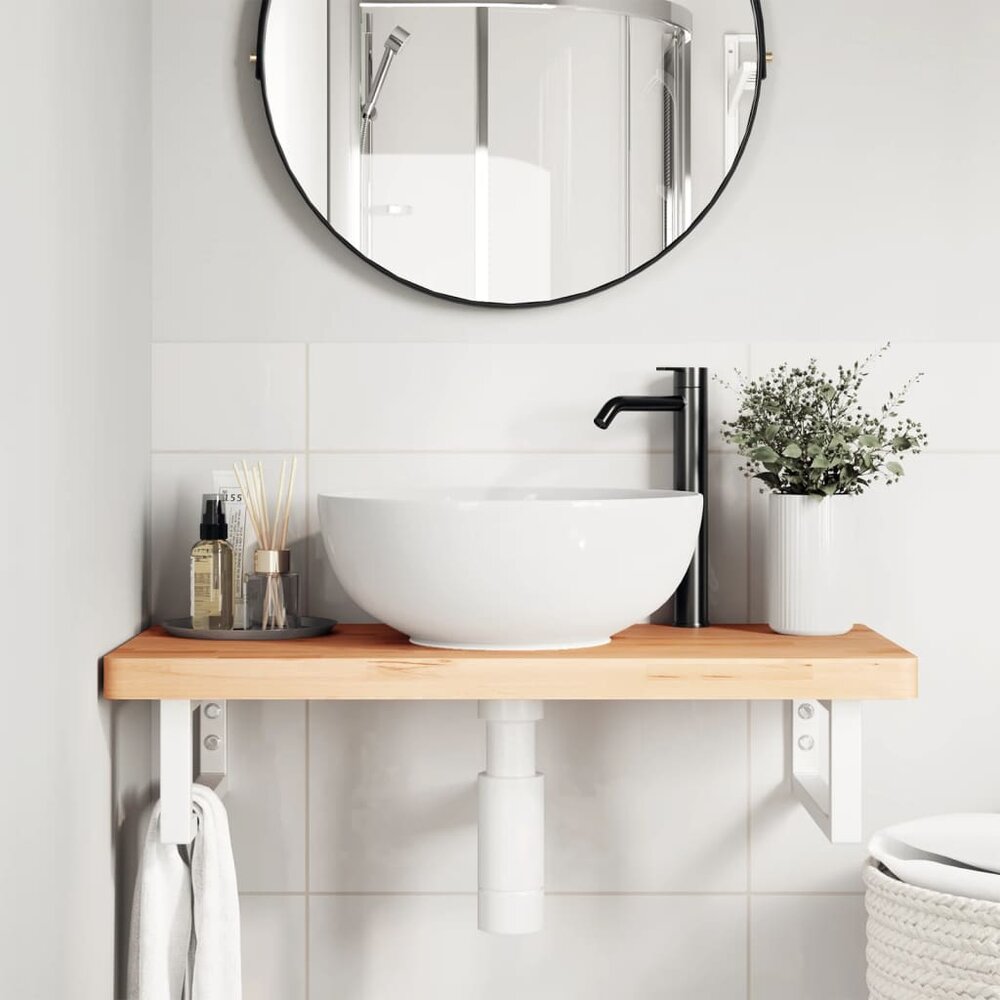Badkamer wandschap staal en massief beukenhout