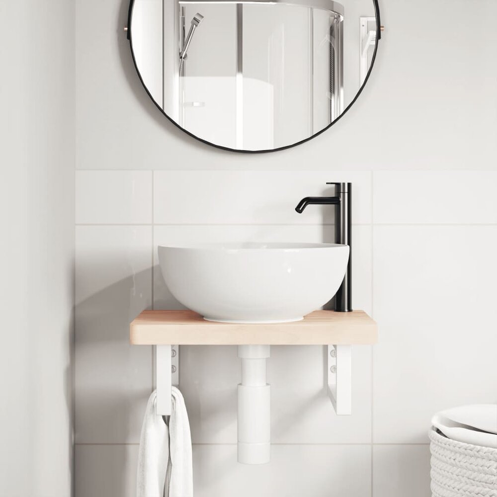 Badkamer wandschap staal en massief beukenhout
