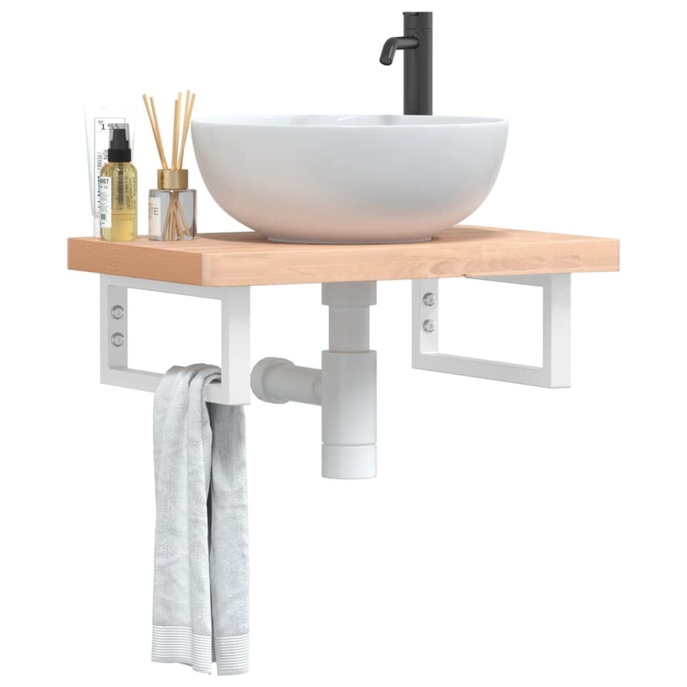 Badkamer wandschap staal en massief beukenhout