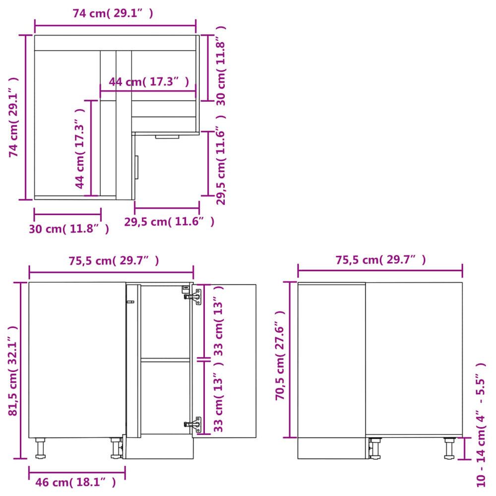 Hoekonderkast 75,5x75,5x81,5 cm spaanplaat sonoma eikenkleurig