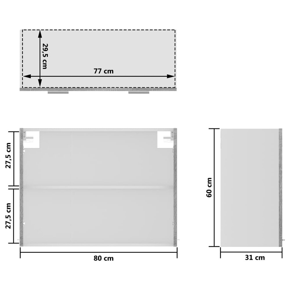Hangkast 80x31x60 cm bewerkt hout grijs sonoma eikenkleurig