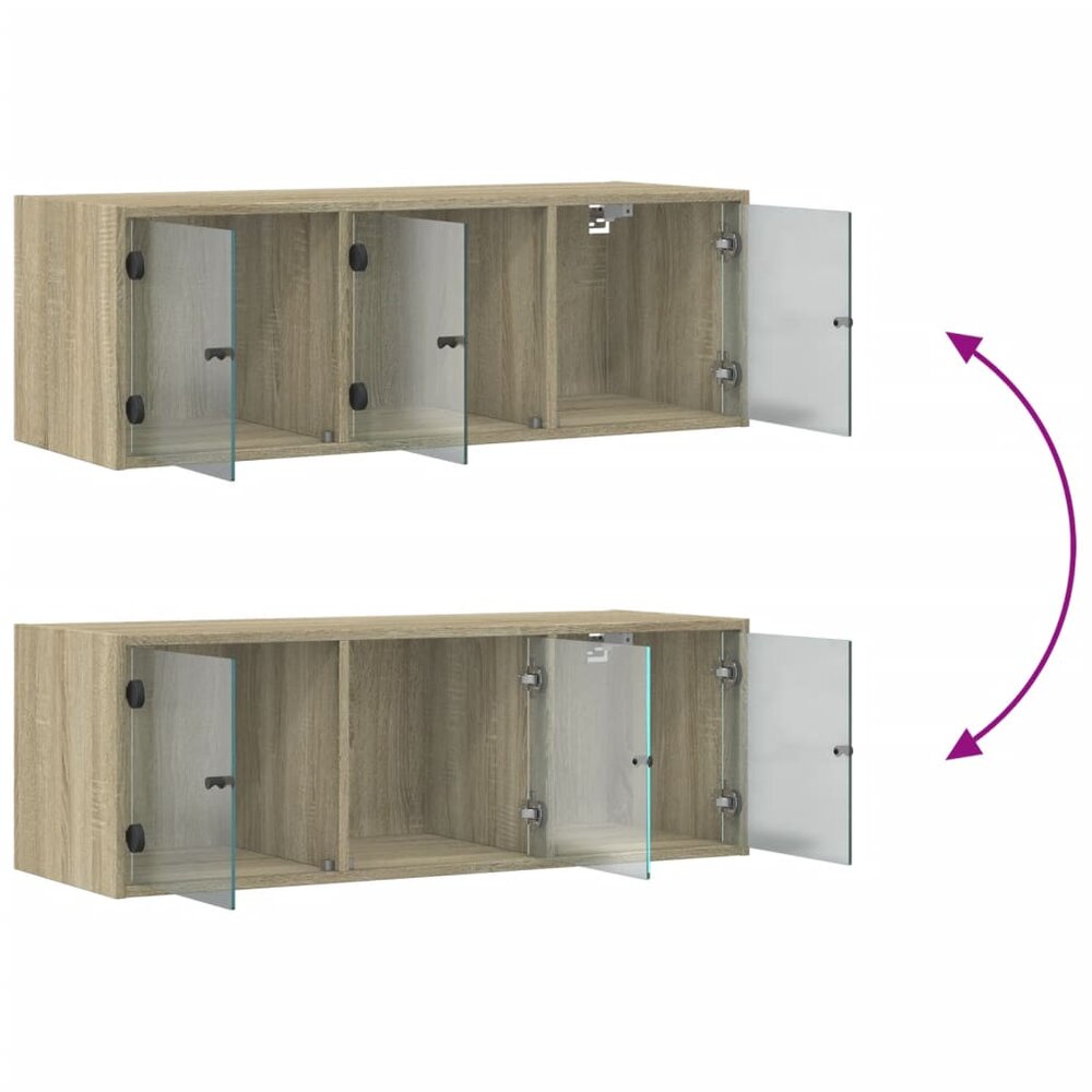 Wandkast met glazen deuren 102x37x35 cm sonoma eikenkleurig