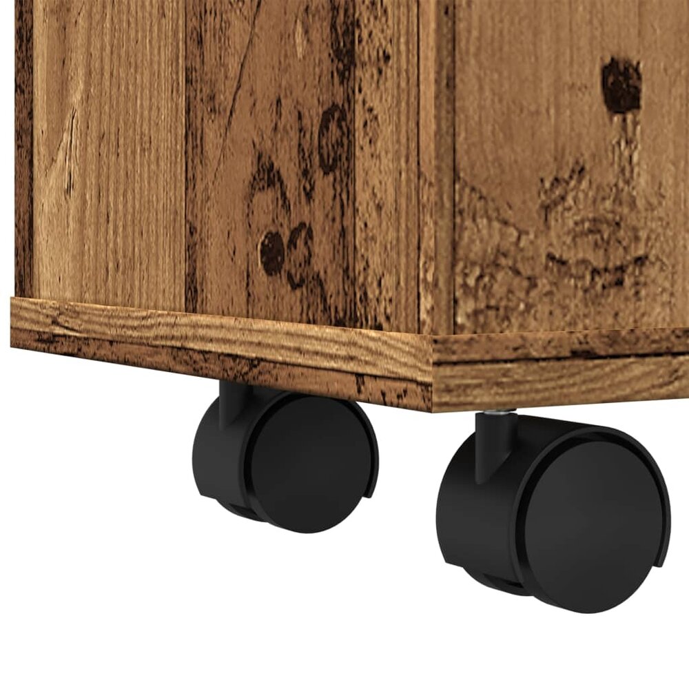 Badkamerkast smal met wielen bewerkt hout oud houtkleurig