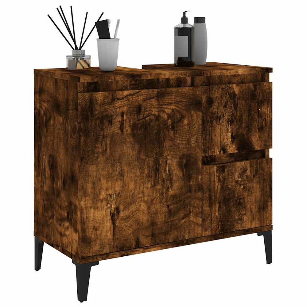 Badkamerkast 65x33x60 cm bewerkt hout gerookt eikenkleurig