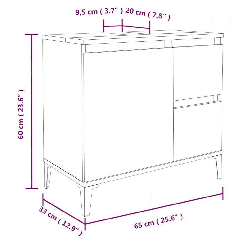 Badkamerkast 65x33x60 cm bewerkt hout gerookt eikenkleurig