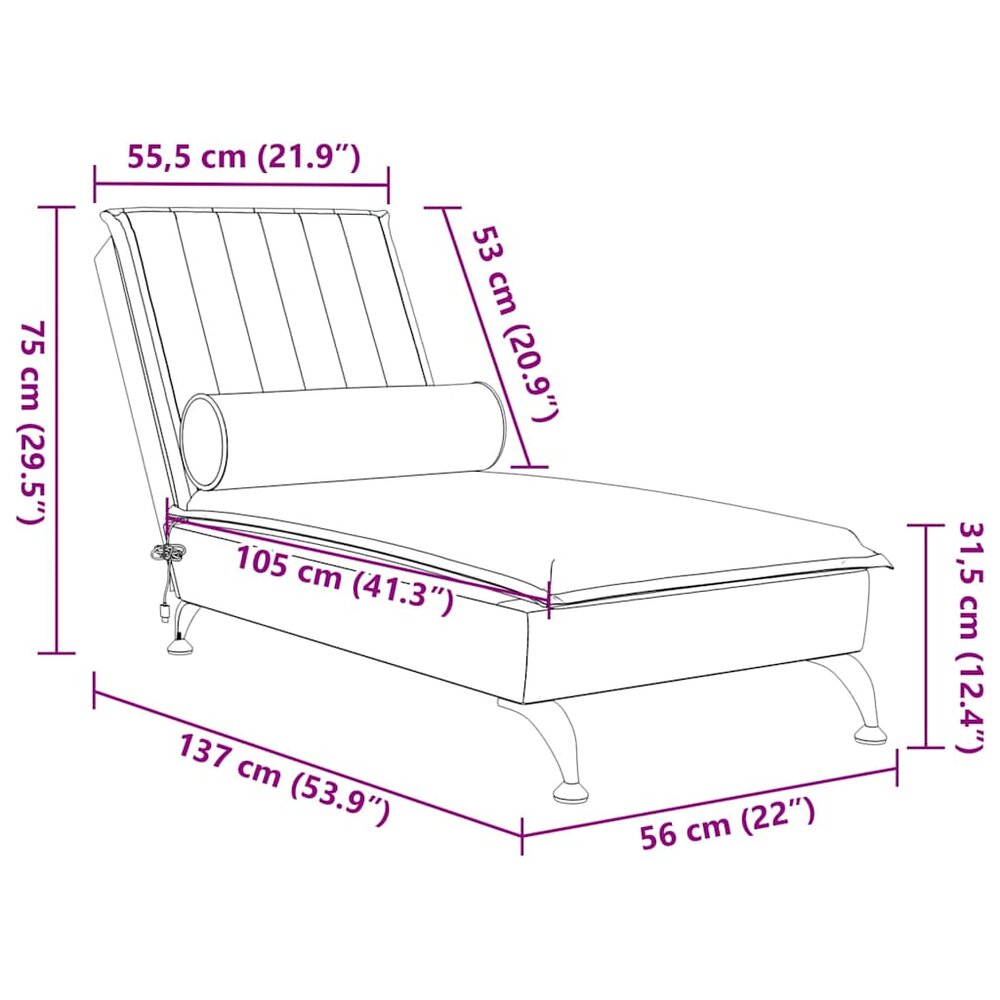 Massage chaise longue met bolster fluweel roze