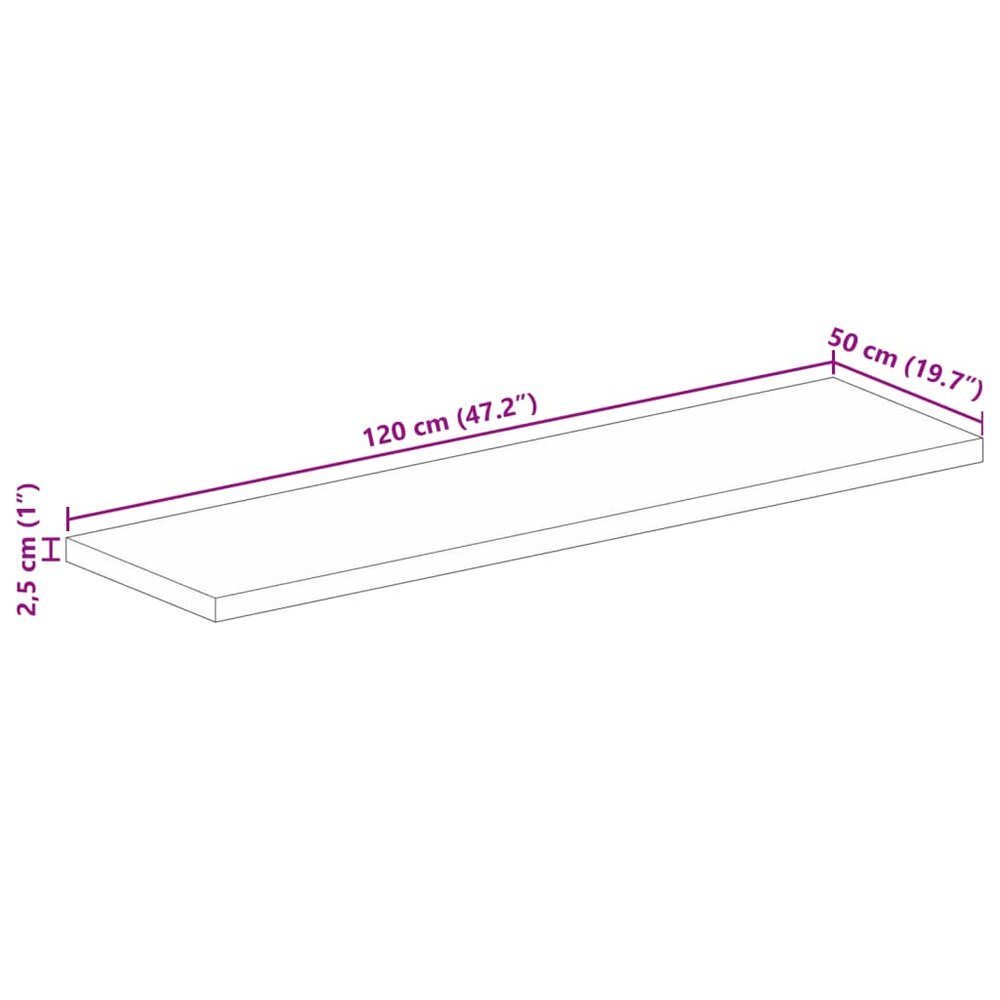 Tafelblad rechthoekig 120x50x2,5 cm massief gerecycled hout
